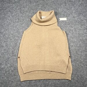 Angel Of The North Sweater Vest Womens XS Beige Cable Knit Turtleneck Sleeveless